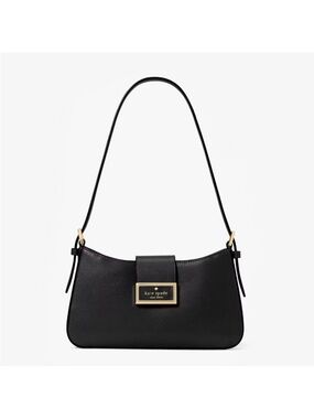 kate spade Black Reegan Leather Shoulder Bag with Gold Plaque